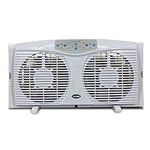 Optimus F-5286 8-Inch Reversible Twin Window Fan with Thermostat and Led, White