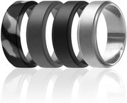 ROQ Silicone Wedding Ring For Men, 4 Pack Silicone Rubber Band Step Edge - Black, Grey, Black Camo, Silver - Size 10
