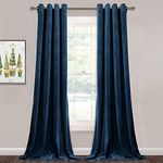 TEXTILES CASA Velvet Blackout Thermal Insulted Curtains for Door Summer, 8 feet Long, Navy Blue, Set of 2