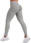 YEOREO Eileen Hidden Scrunch Butt Workout Leggings for Women Seamless Mid Low Waist 25" Impact Yoga Pants Tummy Control Light Grey Medium