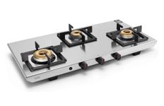 Glen 3 Burner Ultra Tuff Stainless Steel Gas Stove | Silver | Forged Brass Burner | ISI Certified | Revolving Inlet Nozzle | CT1053UTSS77AI (Auto Ignition)