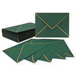 50 PCS Invitation Envelopes 18.5 x 13.5 cm, Green Envelopes 5 x 7 Inch V-Flap Mailing Card Envelopes Quick Seal Envelopes with Gold Border for Birthday, Weddings, Graduations, Greeting Cards