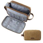 Toiletry Bag for Men, BAGSMART Travel Toiletry Organizer Dopp Kit Water-Resistant Shaving Bag for Toiletries Accessories, Khaki Canvas