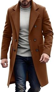 Febteebou Trench Coat Men Casual Notched Collar Corduroy Long Jacket Windbreaker Fall Winter Warm Pea Coat With Pockets