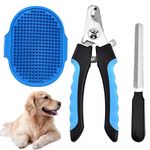 PSK PET MART Professional Grooming Combo for Dog, Puppy, Cat and Kitten - Dog Nail Clippers and Trimmer + Pet Bath Brush Grooming Comb with Adjustable Ring for Small Medium Large Breeds