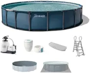 INTEX UltraLuxe 24 ft x 52 in Round Above Ground Pool Set, Smart Wi-Fi Enabled Swimming Pool with Sand Filter Pump, Saltwater System & Retractable Ladder