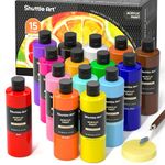 Shuttle Art Acrylic Paint Set, 15 Colours Acrylic Paint Bottle Set (473ml/16oz), Rich Pigmented Acrylic Paints, Bulk Painting Supplies for Artists, Beginners Kids on Rocks Crafts Canvas Wood Ceramic