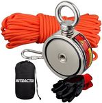 MUTUACTOR Double-Sided Fishing Magnet Kit,Combined 700lbs Fishing Magnets Heavy Duty,Dia.2.36''Permanent Neodymium Rare Earth Magnet with 65Ft Salvage Rope Sturdy Gloves Bag for Recovery Treasures