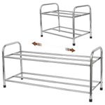 GREATSK 2-Tier Expandable Shoe Rack, Stackable and Adjustable Shoes Organizer Storage Shelf, Sturdy and Durable Metal Structure Free Standing Shoe Rack for Closet Entryway Doorway (2-Tier)