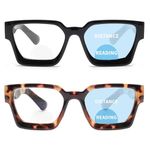 JM 2 Pack Square Bifocal Reading Glasses for Women, Blue Light Blocking Computer Readers with Spring Hinge, Black & Tortoise +1.5