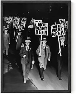 HAUS AND HUES Prohibition Wall Art- We Want Beer Vintage Wall Art, Unique Gift for Men Vintage Wall Decor, Funny Poster Bar Artwork, Black and White Wall Art Frameable (Black Frame, 12x16)