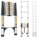 Equal 18 FT Aluminum Folding Telescopic Ladder with 2 Triangle Stabilizers | EN131 Certified with 2 Year Warranty | 150kg Max Capacity | Collapsible Ladder for Home or Outdoor Work (5.5m/14 Step)