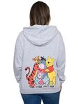 Disney Zip Hoodie Eeyore Winnie The Pooh Piglet Tigger, Heather Grey, XL