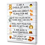 LISTNGBO Bible Verses Wall Art for Kids, I Am Child Of God Scripture Wall Art Canvas,Christian Religious Wall Art Gifts for Kids,Ready to Hang For Kids Nursery/Classroom/Bedroom Wall Decor 12" x 15"