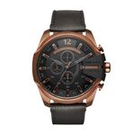 Diesel Watch for Men Mega Chief, Quartz Chronograph Movement, 51 mm 2-Tone Stainless Steel Case with a Leather Strap, DZ4459