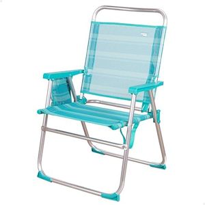 AKTIVE Silla de playa plegable, Silla fija alta, Silla respaldo fijo, 48x50x88 cm, altura del asiento 38 cm, Silla de aluminio, color turquesa, asa de transporte, peso más 100 kg (53960)