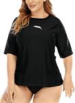 Halcurt Women's Plus Size Swimming Top UV Protection Shirt Water Short Sleeve, Solid Black1, 4X-Large Plus