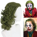 PORSMEER Cosplay Mens Green Wig Fluffy Clown Wig Joker Wig 70s 80s Disco Short Curly Afro Wavy Heat Resistant Synthetic Halloween Cosplay Costume Unisex Wig