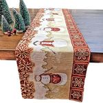 Tache Mr. & Mrs. Snowman Table Runner 90 Inch Long Couple Vintage Christmas Eve Holiday Snowflakes Traditional Red White Decorative Woven Tapestry Table Runners, 13 x 90