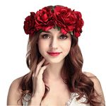 Rose Flower Crown Garland Hair Wreath Wedding Floral Headband Boho Headpiece Headdress Halloween Bride Costume Accessory Fancy Dress for Gothic Party Christmas Masquerade Hen Party Day of The Dead