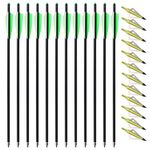 12pcs 20inch Carbon Crossbow Arrows Crossbow Bolts with 4inch Vanes and 12pcs 3 Blades Archery Broadheads 100 Grain Screw-in Arrow Heads Arrow Tips (Arrows with Green Tips)