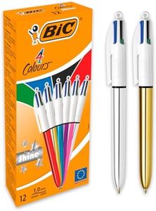 Bic, Bolígrafos metalizados, Bic 4 colores Shine en tinta negra, azul, verde y roja y punta de 1.0 mm, Bolígrafos Bic ideales para decorar