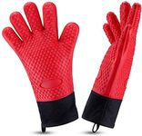 GALENO Microwave Oven Heat Resistant Reusable Safety Gloves Baking Gloves Kitchen Cooking BBQ Gloves Silicone Potholders Oven Mitts - 2 Piece. (red Big)