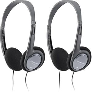 Panasonic RP-HT090 Kabelgebundene Stereo-Kopfhörer, Leicht für hervorragenden Komfort, 5 m Kabel für TV-Nutzung, 30 mm Lautsprecher, Grau (Packung mit 2)