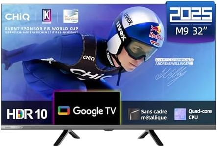 CHIQ L32M9G Téléviseur Smart 32 Pouces (80 cm), HDR 10, Dolby Audio, DBX-TV, HD, Google TV, Google Assistant, Tuner Triple, Chromecast intégré, WiFi 2.4G/5G, HDMI, USB, sans Cadre en métal, 2025