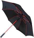 COLLAR AND CUFFS LONDON - 60MPH Windproof EXTRA STRONG - StormFighter Jumbo Umbrella - Striking Red Reinforced Fiberglass Frame - For 1 or 2 Persons - Auto Open - Non Slip Tyre Style Handle - Black