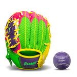 Franklin Sports Teeball Recreational Series Fielding Right Hand Glove with Baseball, 9.5-Inch, Purple/Lime/Pink/Yellow