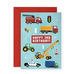 Colorful Third Birthday Card for Boys - Happy 3rd Birthday - Age 3 - Three Year Old - Truck and Car Greeting Card - Fun Vehicle Themed Card for Kids - Son, Grandson, Toddler - By Central 23