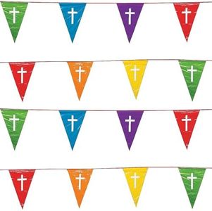 Fun Express Faith Color Of The Rainbow Pennant Banner Flags - Party Banners & Garlands for Church Decor, Sunday School Decorations for Classroom | Colorful Bunting with Cross Design for VBS 2026