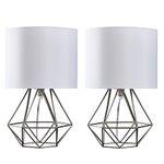 MiniSun Pair of Modern Brushed Chrome Metal Basket Cage Bed Side Table Lamps with White Fabric Shades