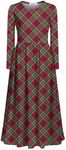 Arshiner Girls Long Sleeve Maxi Checked Red Cotton Dress with Pockets - A-Line Casual School Christmas Dress - Size 130/8-9 Years