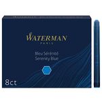 Waterman Fountain Pen Refill Ink Cartridges | Long Standard | Serenity Blue | 8 Count