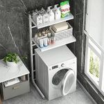 Adjustable Laundry Shelf Over Toilet Washing Machine Storage Rack Above Washer Dryer Standing Bathroom Organizer 2-Tier Space Saving Shelving Units ((2 Tier Washer))