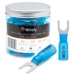 Wirefy 130 PCS Heat Shrink Fork Connectors #10 - Marine Grade Fork Terminals - Spade Fork Wire Connectors - Blue 16-14 Gauge