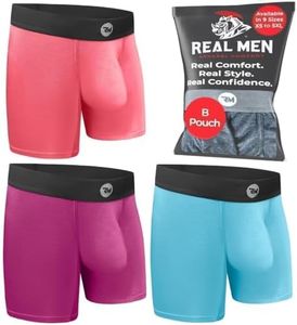 Real Men Bulge Enhancing Pouch Underwear for Men – 1, 3 and 6 Pack Set - Modal Boxer Briefs ABCD Pouch, B Pouch 3 Pack 7 Inch - Red Purple Skyblue, 5X-Large