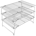 Cooling Rack, Homikit 3-Tier Thick Wire Rack Stainless Steel Cooling Tray, Oven Roasting Grilling Baking Cooking Racks for Cake/Cookie/Bread, Dishwasher Safe, Collapsible & Stackable - 38x26cm