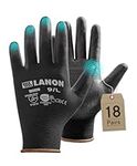 LANON 18 Pairs Safety Work Gloves, Mechanic Working Gloves for Men,Breathable PU Coated, Seamless Knit,Double Wash, Black, Large