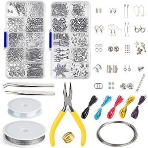 FEPITO Jewelry Making Kit Jewelry Finding Starter Tools Kit with Pliers for Jewelry Making Repair DIY Craft Supplies