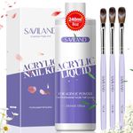 Saviland 240ml Acrylic Liquid – Acrylic monomer Liquid with 3PCS Acrylic Brushes Size（8/10/14）for Acrylic System Application Acrylic Nail Kit, 8.11fl.oz Monomer for Acrylic Nails Extension & Carving