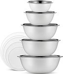WHYSKO Stainless Steel Mixing Bowl Set, 10 Piece Stainless Steel Mixing Bowls with Lids Set for Food Prep Storage and Serving, Dishwasher Safe for Kitchen Baking Cooking, White