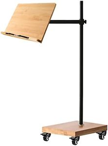 Wishacc Book Stand for Reading, Rolling Extra Large Lectern Stand with Wheels, Bamboo and Metal Build, Height Adjustable, 180 Degrees Swing (15.4 x 11 Inches)