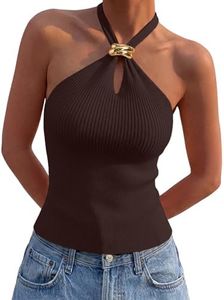 LILLUSORY Halter Tops for Women Going Out Cute Racerback Sweater Tank Tops 2026 Sleeveless Summer Trendy Outfits Date Night Cropped Knit Beach Vacation Clothes Chocolate Brown XS