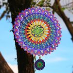 CACTOPIA 3D Wind Spinners 12” Metal Stainless Steel Illusion Art for Outdoor Balcony Garden Decor & Gifts (Peacock Feather)