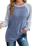 Saloogoe Crewneck Sweaters for Women Lightweight Sweatshirts Long Tunic Tops to Wear with Leggings Blue S