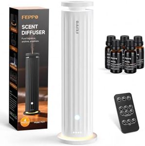 FEPPO Waterless Diffuser, Essential Oil Diffuser for Home Hotel Office – Cold Air Aroma Diffuser Starter Kit with 5×20mL Hotel Scent Oils, 6 Scent Levels, Quiet Aromatherapy Diffuser, 1000+ Sq Ft