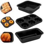 Casa Azul 3-Pcs Non-Stick Bakeware Cake Tin Set | Muffin Tray, Square Baking Tray & Bread Mould for Baking, BPA Free Heavy-Duty Carbon Steel Baking Pan, Microwave & OTG Oven Safe Cake Mould for Baking